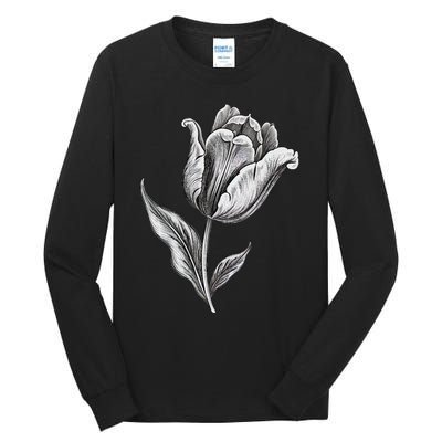 Tulips Lover On Black And White Tulip Flower Tall Long Sleeve T-Shirt