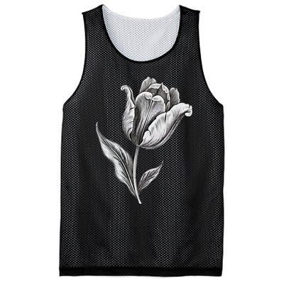 Tulips Lover On Black And White Tulip Flower Mesh Reversible Basketball Jersey Tank