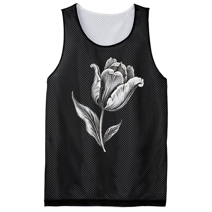 Tulips Lover On Black And White Tulip Flower Mesh Reversible Basketball Jersey Tank