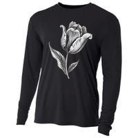 Tulips Lover On Black And White Tulip Flower Cooling Performance Long Sleeve Crew