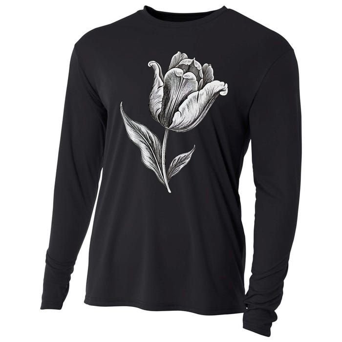 Tulips Lover On Black And White Tulip Flower Cooling Performance Long Sleeve Crew