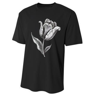 Tulips Lover On Black And White Tulip Flower Performance Sprint T-Shirt