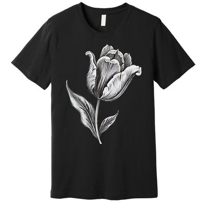 Tulips Lover On Black And White Tulip Flower Premium T-Shirt