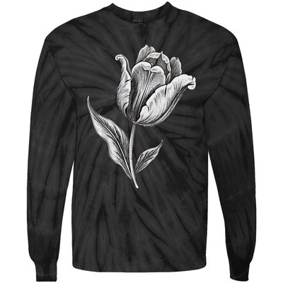 Tulips Lover On Black And White Tulip Flower Tie-Dye Long Sleeve Shirt