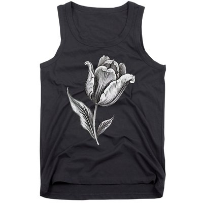 Tulips Lover On Black And White Tulip Flower Tank Top