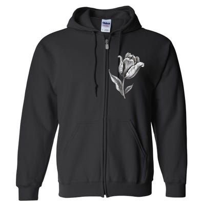 Tulips Lover On Black And White Tulip Flower Full Zip Hoodie