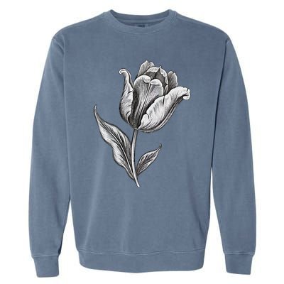 Tulips Lover On Black And White Tulip Flower Garment-Dyed Sweatshirt