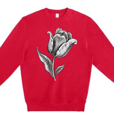 Tulips Lover On Black And White Tulip Flower Premium Crewneck Sweatshirt