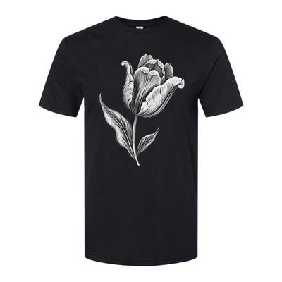 Tulips Lover On Black And White Tulip Flower Softstyle CVC T-Shirt