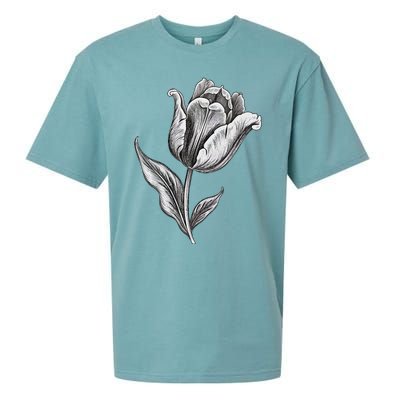 Tulips Lover On Black And White Tulip Flower Sueded Cloud Jersey T-Shirt