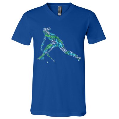 The Love Of Field Hockey Vintage Hockey Player V-Neck T-Shirt