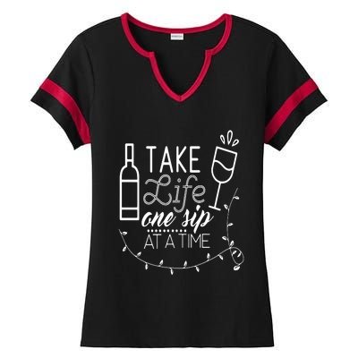 Take Life One Sip At A Time Ladies Halftime Notch Neck Tee