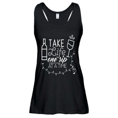 Take Life One Sip At A Time Ladies Essential Flowy Tank