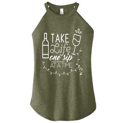 Take Life One Sip At A Time Women's Perfect Tri Rocker Tank