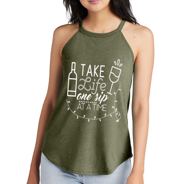 Take Life One Sip At A Time Women's Perfect Tri Rocker Tank