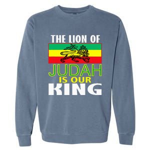 The Lion Of Judah Is Our King Jamaican Jamaican Flag Garment-Dyed Sweatshirt