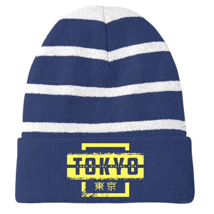 Tokyo Land Of The Rising Sun Striped Beanie with Solid Band