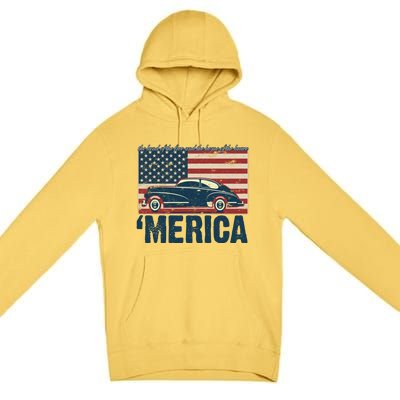 The Land Of The Free Home Of The Brave Classic American Car Premium Pullover Hoodie