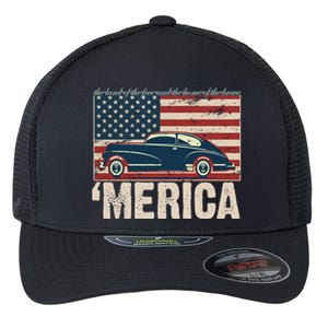 The Land Of The Free Home Of The Brave Classic American Car Flexfit Unipanel Trucker Cap