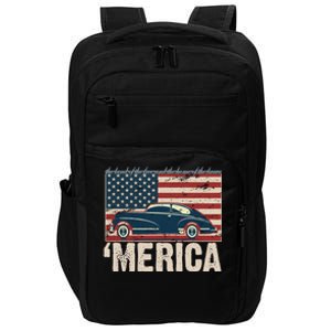 The Land Of The Free Home Of The Brave Classic American Car Impact Tech Backpack