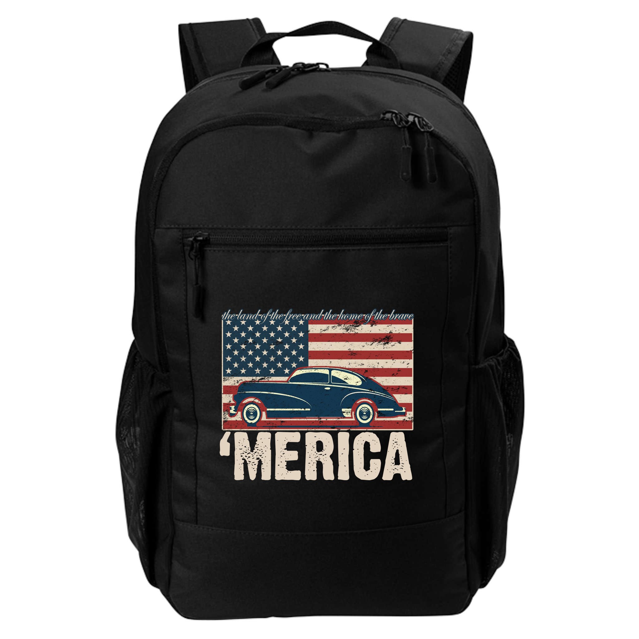 The Land Of The Free Home Of The Brave Classic American Car Backpack