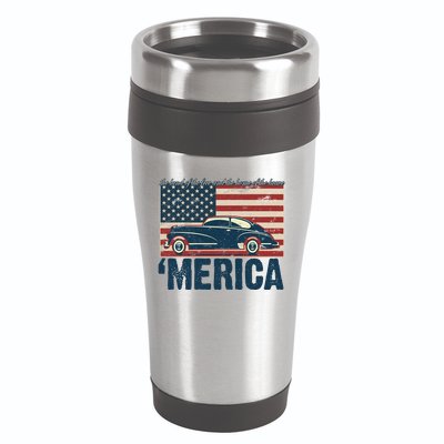 The Land Of The Free Home Of The Brave Classic American Car 16oz Travel Tumbler