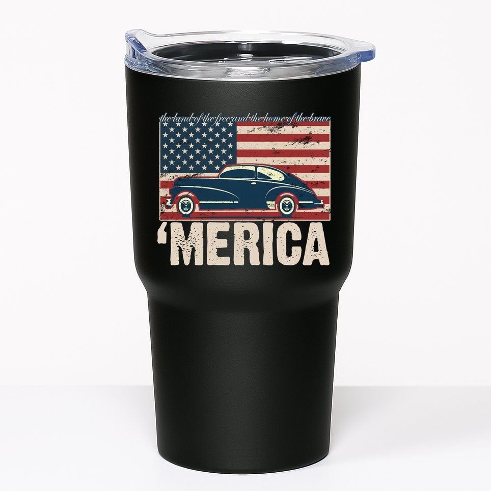 The Land Of The Free Home Of The Brave Classic American Car Tumbler