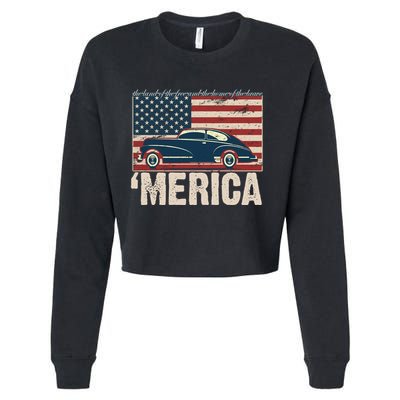 The Land Of The Free Home Of The Brave Classic American Car Cropped Pullover Crew