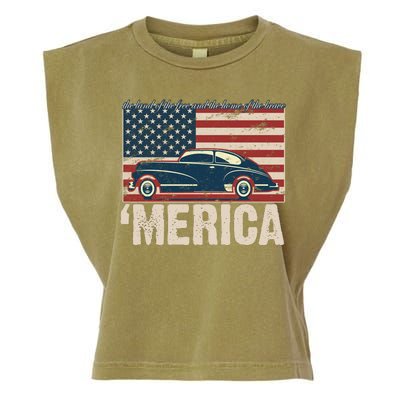 The Land Of The Free Home Of The Brave Classic American Car Garment-Dyed Women's Muscle Tee