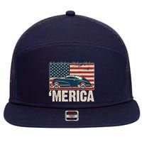 The Land Of The Free Home Of The Brave Classic American Car 7 Panel Mesh Trucker Snapback Hat