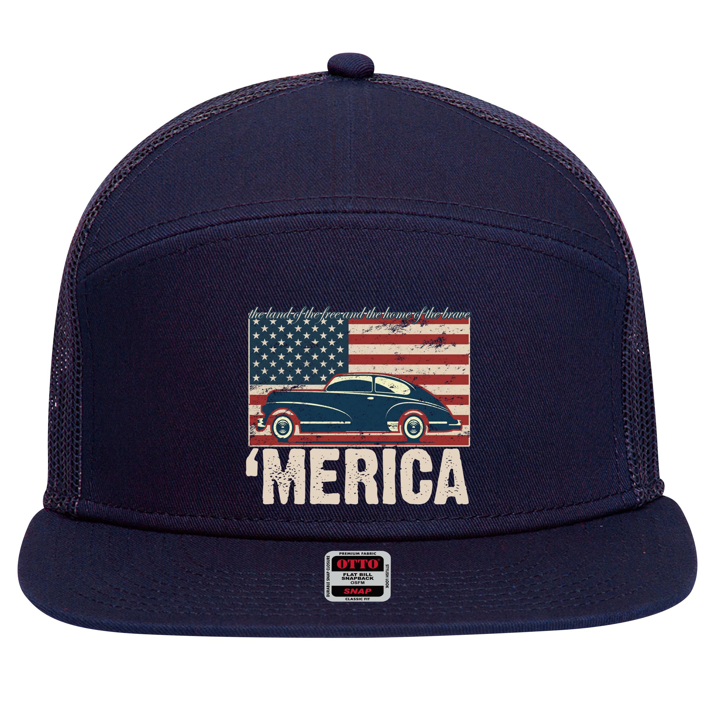 The Land Of The Free Home Of The Brave Classic American Car 7 Panel Mesh Trucker Snapback Hat
