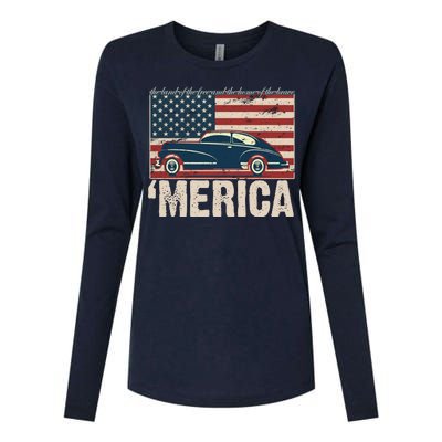 The Land Of The Free Home Of The Brave Classic American Car Womens Cotton Relaxed Long Sleeve T-Shirt