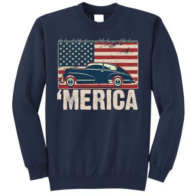 The Land Of The Free Home Of The Brave Classic American Car Sweatshirt