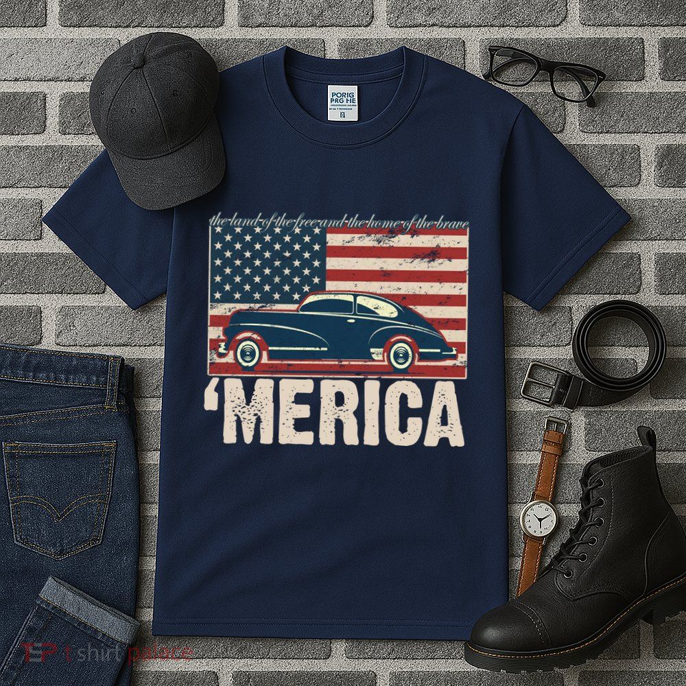 The Land Of The Free Home Of The Brave Classic American Car Tall T-Shirt