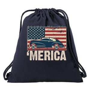 The Land Of The Free Home Of The Brave Classic American Car Drawstring Bag