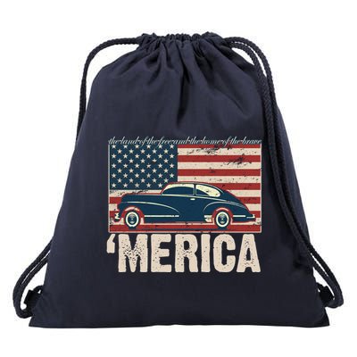 The Land Of The Free Home Of The Brave Classic American Car Drawstring Bag