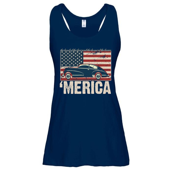 The Land Of The Free Home Of The Brave Classic American Car Ladies Essential Flowy Tank