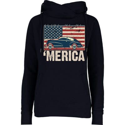 The Land Of The Free Home Of The Brave Classic American Car Womens Funnel Neck Pullover Hood