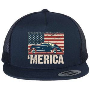 The Land Of The Free Home Of The Brave Classic American Car Flat Bill Trucker Hat