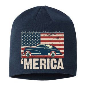 The Land Of The Free Home Of The Brave Classic American Car Sustainable Beanie