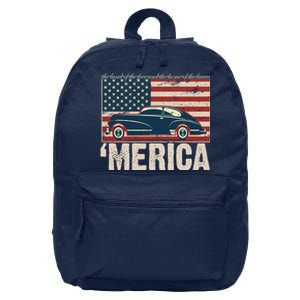 The Land Of The Free Home Of The Brave Classic American Car 16 in Basic Backpack