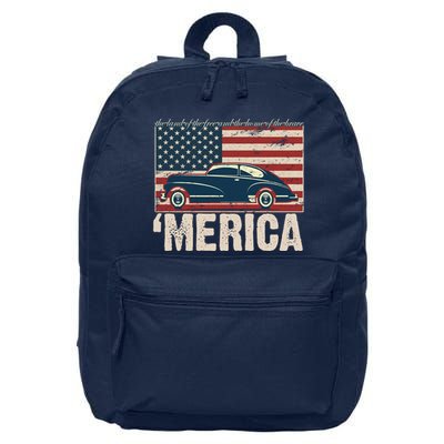 The Land Of The Free Home Of The Brave Classic American Car 16 in Basic Backpack