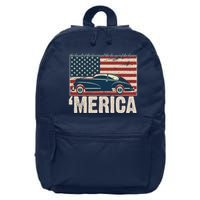 The Land Of The Free Home Of The Brave Classic American Car 16 in Basic Backpack