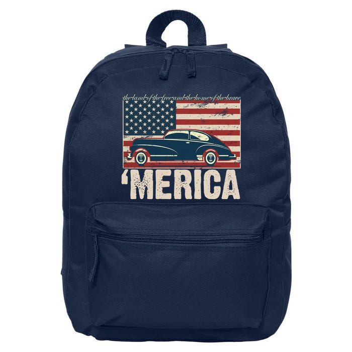 The Land Of The Free Home Of The Brave Classic American Car 16 in Basic Backpack