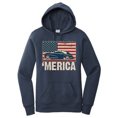 The Land Of The Free Home Of The Brave Classic American Car Women's Pullover Hoodie