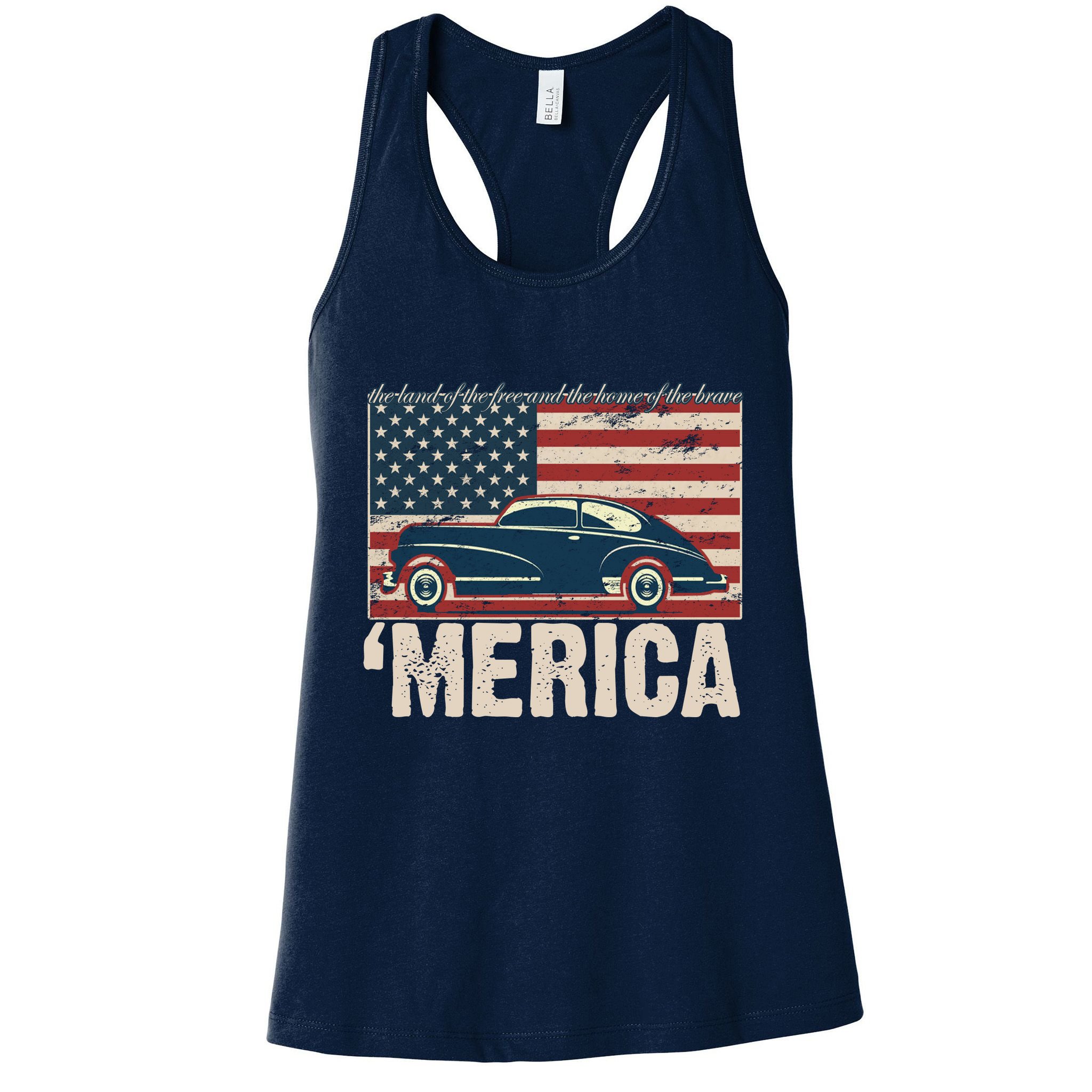 The Land Of The Free Home Of The Brave Classic American Car Womens Tank Top