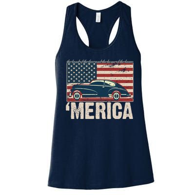 The Land Of The Free Home Of The Brave Classic American Car Women's Racerback Tank