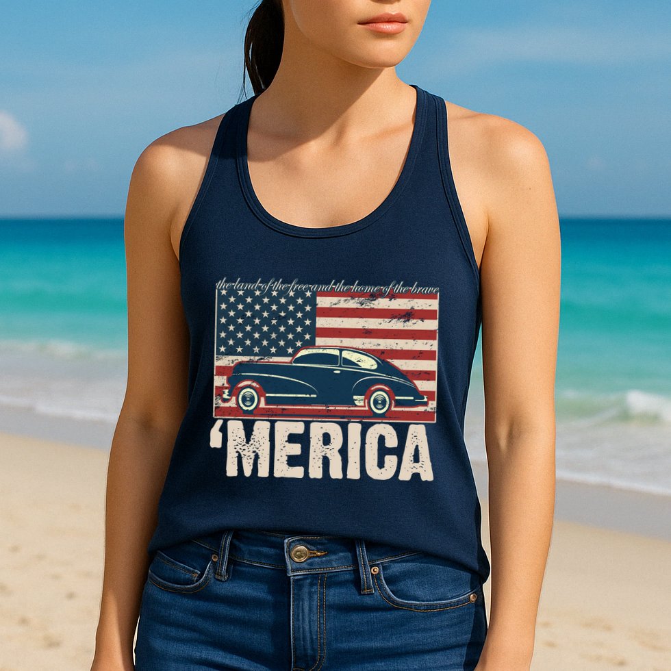 The Land Of The Free Home Of The Brave Classic American Car Womens Tank Top