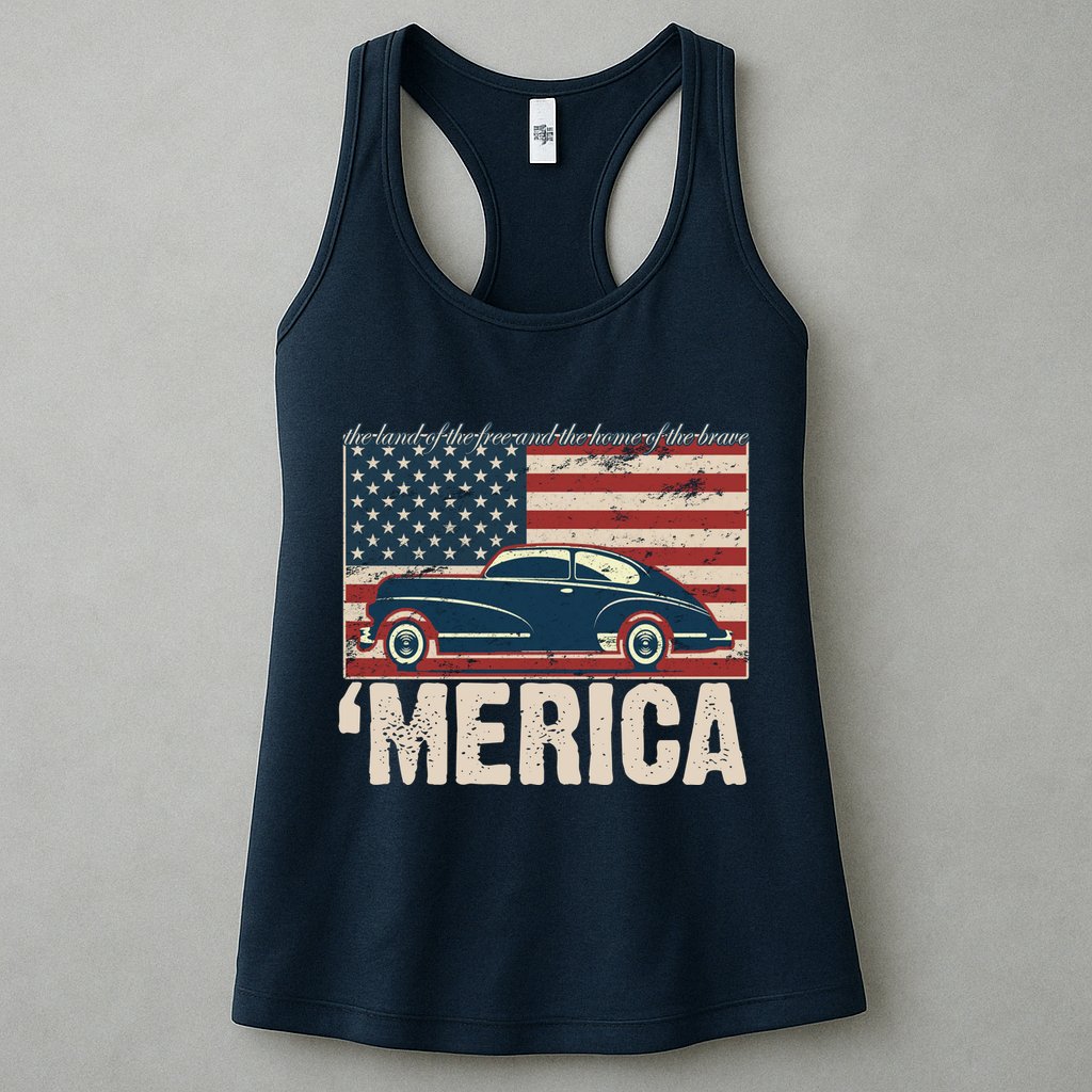 The Land Of The Free Home Of The Brave Classic American Car Womens Tank Top