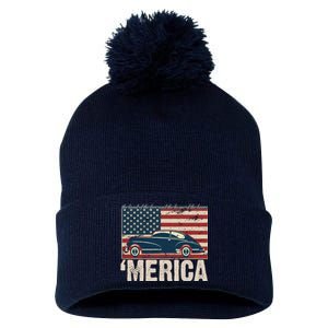 The Land Of The Free Home Of The Brave Classic American Car Pom Pom 12in Knit Beanie